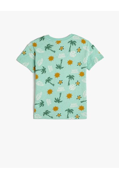 Koton Tricou cu mânecă scurtă cu decolteu roșu din bumbac, tematică de vară