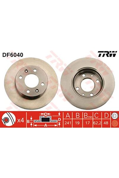 TRW DF6040 FREN DİSKİ ÖN GETZ 02- BENZİNLİ HAVALI 241mm