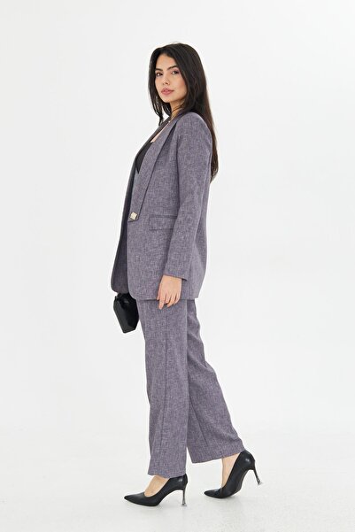 LOVELF Kare Düğmeli Yünefekt Takım Antrasit Desenli