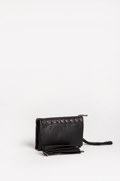 Dericlub 010A Black Real Leather Women's Wallet Bag with Strap