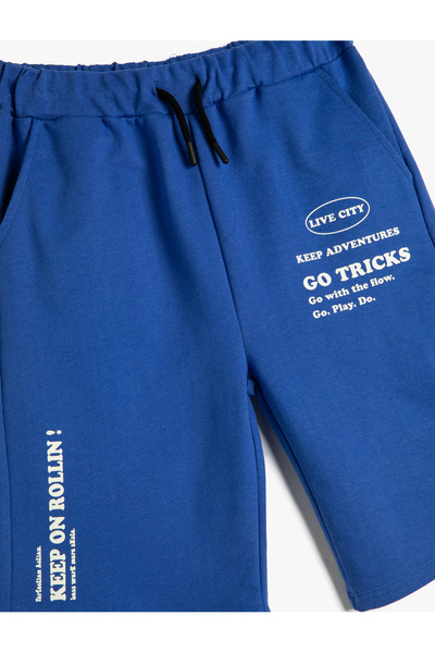 Koton Şort Beli Bağlamalı Lastikli Baskı Detaylı Cepli Pamuklu