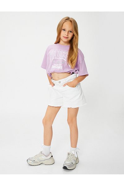 Koton Crop Oversize T-Shirt Short Sleeve Elastic Waist Cotton