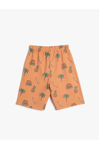 Koton Shorts Fruit Print Detailed Tie Waist Textured Cotton