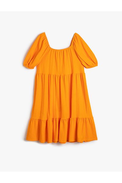 Koton Dress Midi Ruffle Relaxed Cut Short Sleeve Square Neck
