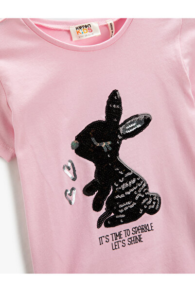 Koton Κοντομάνικο μπλουζάκι με κέντημα με παγιέτες με στρογγυλή λαιμόκοψη