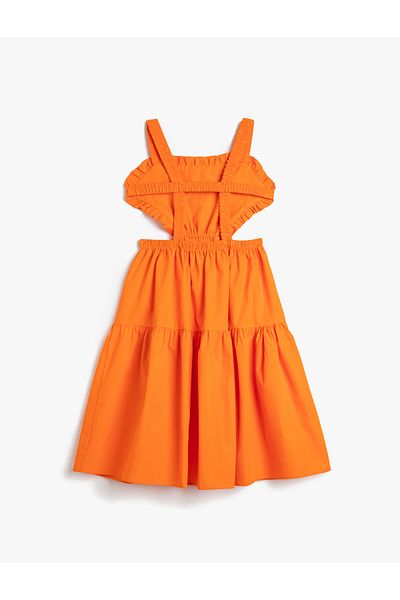 Koton Dress Midi Poplin Window Detailed Strap Ruffle Cotton