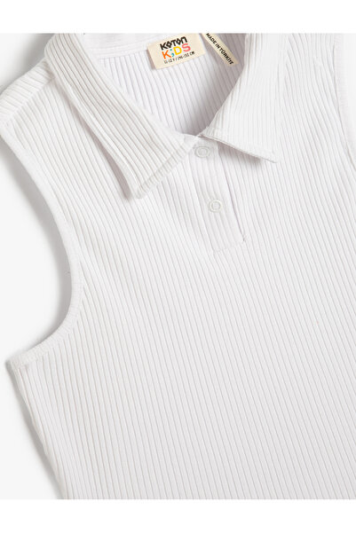 Koton Polo Neck Crop Top Sleeveless Cotton Ribbed