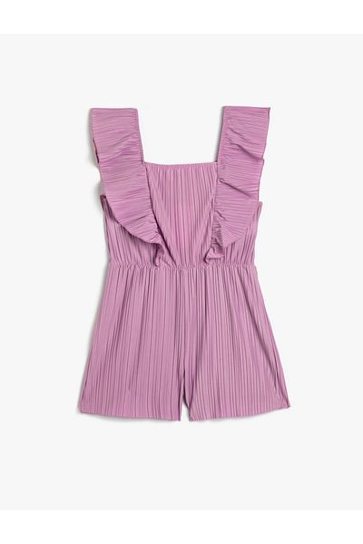 Koton Jumpsuit Short Sleeveless Ruffle Pleated Square Collar