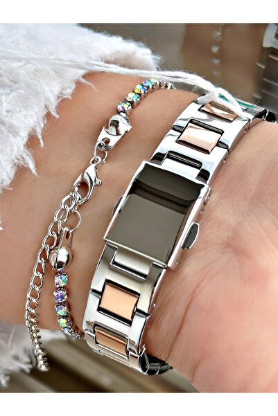 Ferrucci Rose Silver Color Roman Numeral Simple Model Men's Wrist Watch + Bracelet