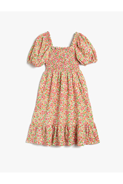 Koton Dress Midi Length Floral Balloon Sleeves Gipe Detailed