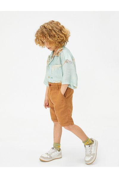 Koton Linen Shorts Buttoned with Pockets