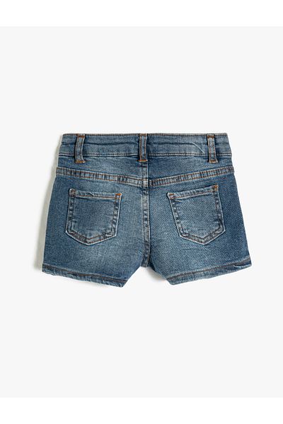 Koton Denim Shorts Frayed Detailed Pockets Cotton Adjustable Elastic Waist