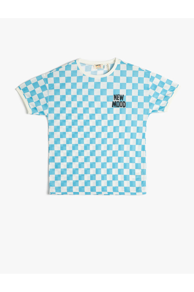 Koton Checked T-Shirt Short Sleeve Crew Neck