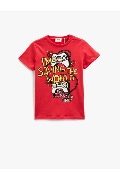 Koton Crew Neck Printed Cotton Short Sleeve T-Shirt