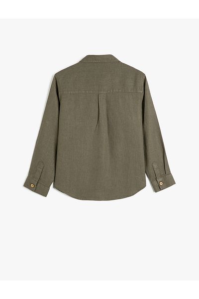 Koton Linen Blend Shirt Basic Long Sleeve Single Pocket Detailed