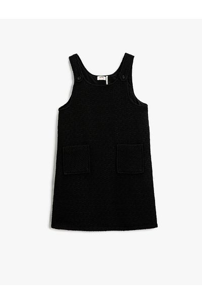 Koton Tweed φόρεμα Salopet Τσέπη με λεπτομέρειες από βαμβάκι