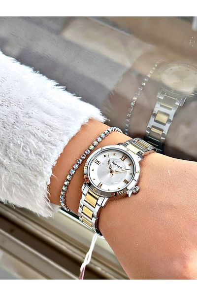 Ferrucci Silver Gold Color Roman Numeral Simple Model Men's Wrist Watch + Bracelet