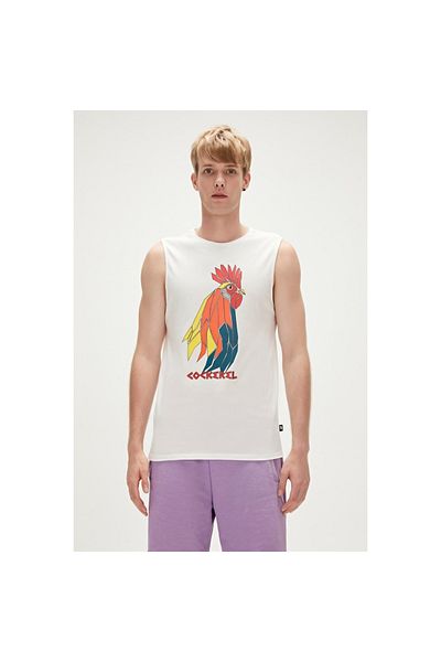 Bad Bear Cockerel Men's White Round Neck Undershirt
