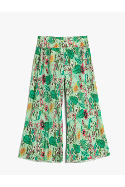Koton Широкі штани палаццо з квітковим плісируванням та еластичною талією