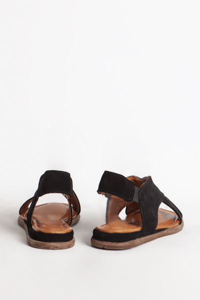 Dericlub Real Leather Zy 7616 - Suede Black Comfort Casual Women's Sandals with Cross Straps