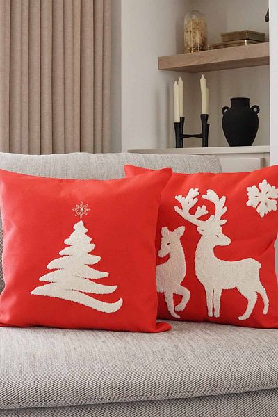 Pilloveland Κάλυμμα μαξιλαριού με κεντημένο λινό look - 43*43 cm - 2 τεμάχια