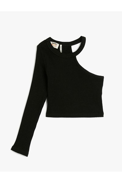 Koton T-Shirt mit Crop-Fensterdetail, einteilig, langärmlig, gerippte Baumwolle