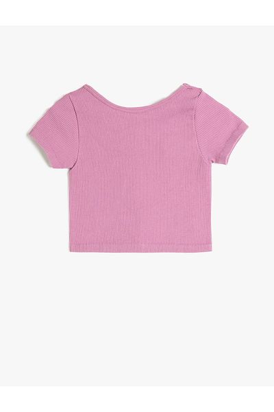 Koton Crop T-Shirt Deep Round Neck Short Sleeve Ribbed