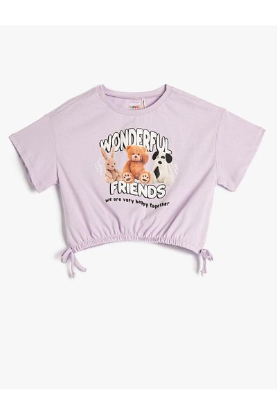 Koton Tricou oversize crop, cu imprimeu cu animale, cravată în talie elastică din bumbac
