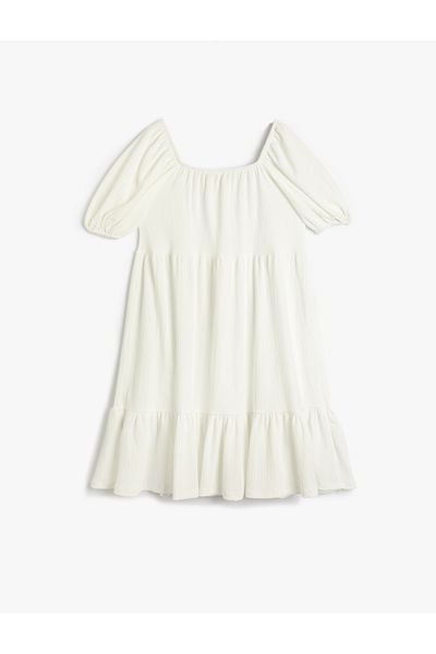Koton Dress Midi Ruffle Relaxed Cut Short Sleeve Square Neck