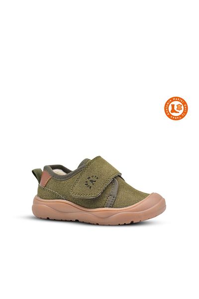 kids A more Anatomické khaki batolecí boty pro chlapečka - široký jednoduchý suchý zip a plyšová kožešina