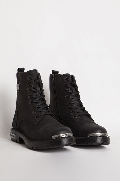 Hammer Jack Μαύρες δερμάτινες γυναικείες μπότες Nubuck - Χοντρό οδοντωτό, Wash Resistol Hj 102 17600g