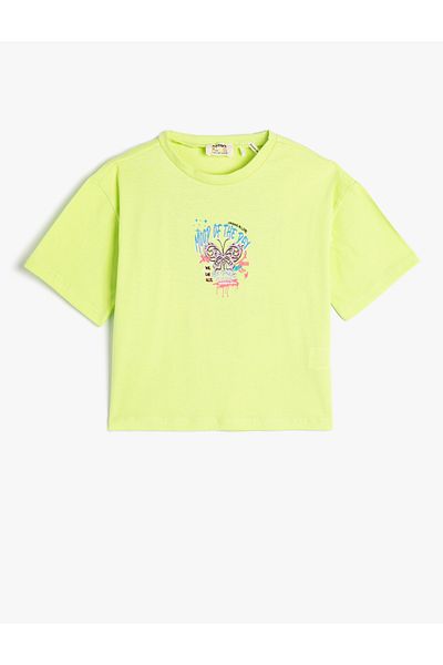 Koton T-Shirt Short Sleeve Crew Neck Butterfly Printed Cotton