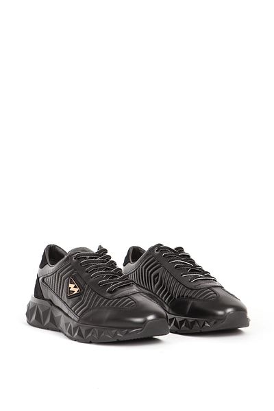 MARCOMEN Men's Real Leather Sneakers - Thick Sole and Lace-Up, Black 19498