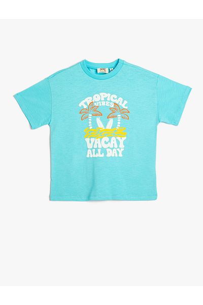 Koton Tricou imprimat cu mânecă scurtă cu decolteu ras din bumbac