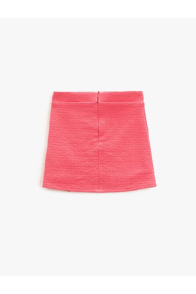 Koton Floral Print Tweed Skirt - Button Detail and Slit