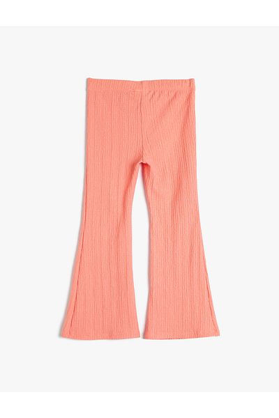 Koton Textured Spanish Leg Leggings - Slit and Elastic Waist Detail