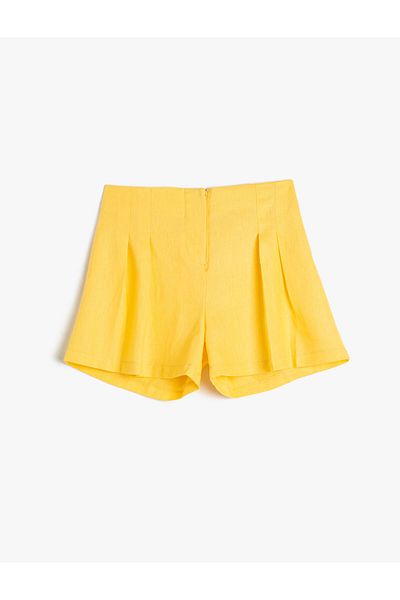 Koton Leinenshorts mit Falten über dem Knie und elastischer Taille