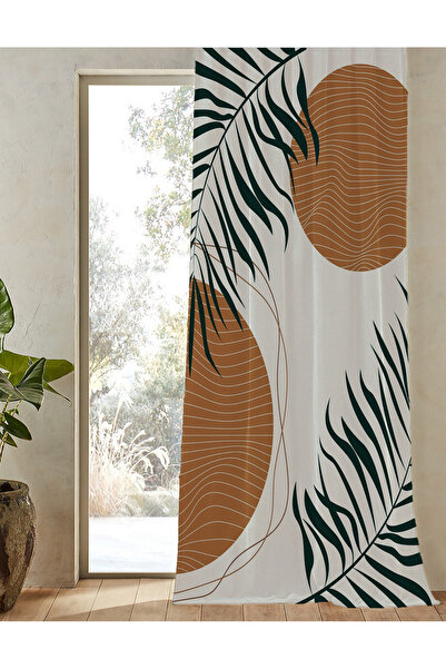 GREENDECOR Leaf Beige Bohemian Pattern Digital Printed Backdrop Curtain (Single Wing) Modern Design Soft Color Backdrop Curtain