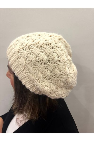 alsaccessories Women's White Color Knitted Diamond Model Painter Model Hair Cap, Hat