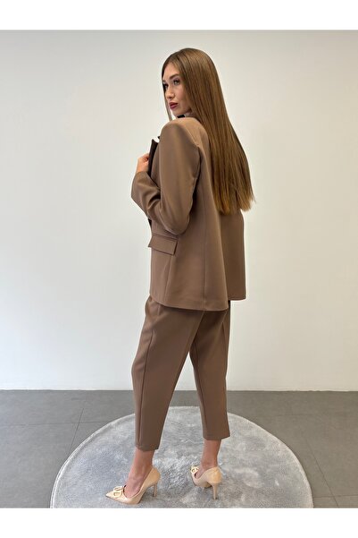 ossons Sleeve Fold Belted Jacket Pants 2-Piece Suit