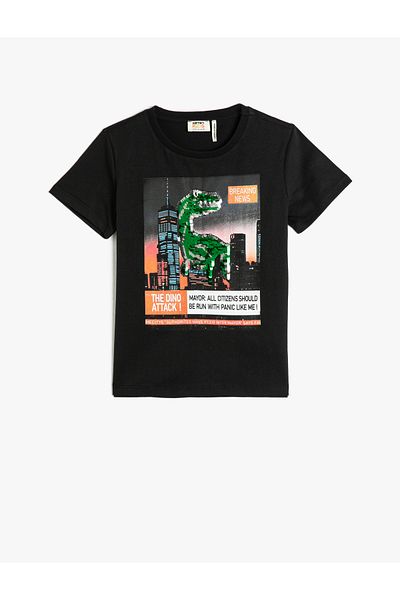 Koton Tricou cu mânecă scurtă din bumbac imprimat cu dinozaur