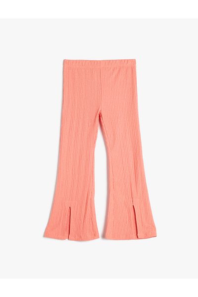 Koton Textured Spanish Leg Leggings - Slit and Elastic Waist Detail