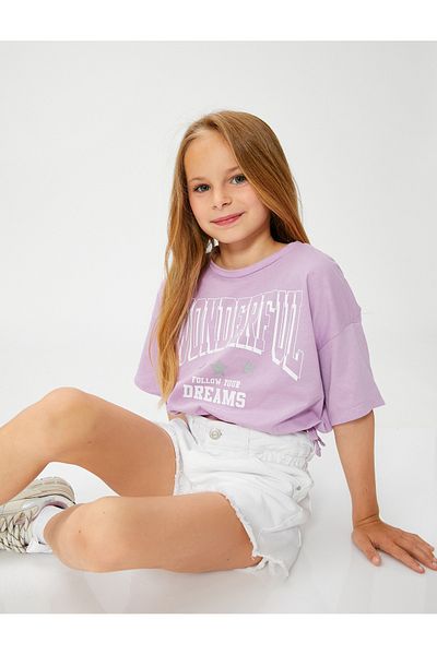 Koton Crop Oversize T-Shirt Short Sleeve Elastic Waist Cotton