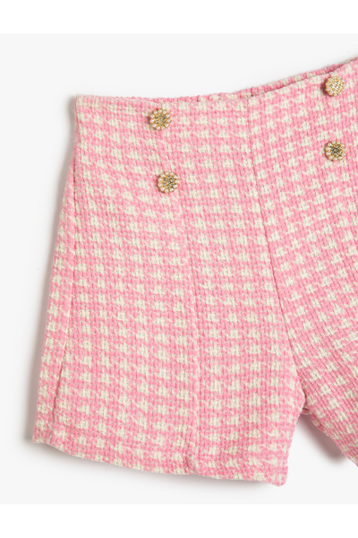 Koton Tweed šortky Houndstooth vzorované ozdobné tlačítko podrobně