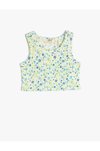 Koton Crop Tank Top mit Blumenmuster, ärmellos, Rundhalsausschnitt