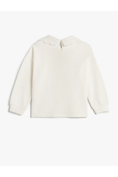Koton Sweatshirt Lace Wide Collar Detailed Soft Textured Long Sleeve