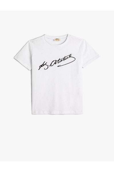 Koton Βαμβακερό μπλουζάκι Ataturk Signature - κοντό μανίκι, λαιμόκοψη
