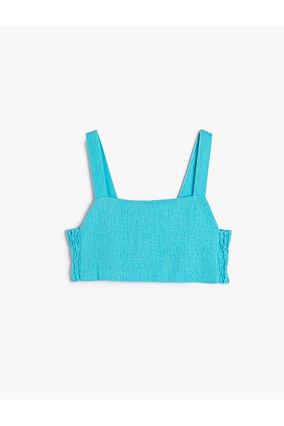 Koton Crop λινή μπλούζα με τιράντες και λεπτομέρεια παραθύρου στο πίσω μέρος