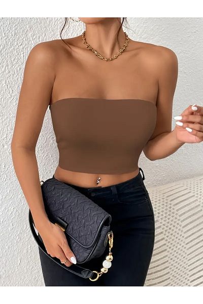 Olyssia Γυναικείο μπουστάκι στράπλες Crop Top – Stretchy Bandeau Single Jersey υφασμάτινη μπλούζα – Basic Chic Casual Top