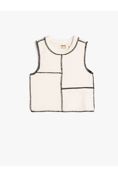 Koton Sleeveless Crop Top Crew Neck Pieced Stitching Detailed Ribbed